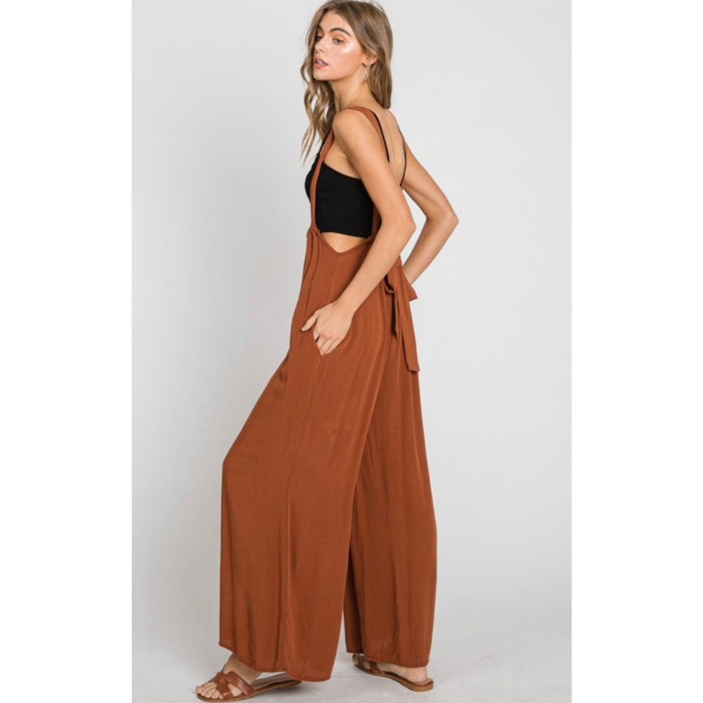 Zenana Tie Back Suspender Jumpsuit with Pockets Size L NWT